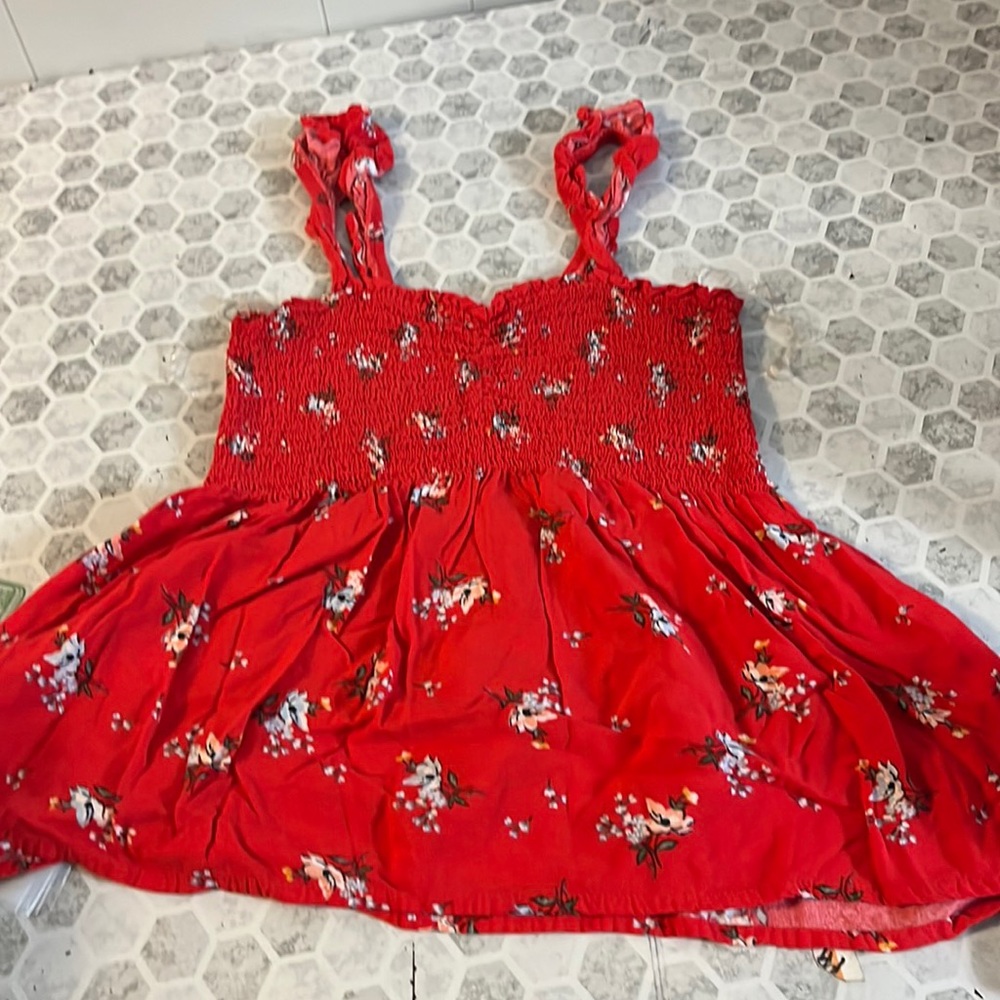 No Boundaries Red Floral Smocked Tank Top